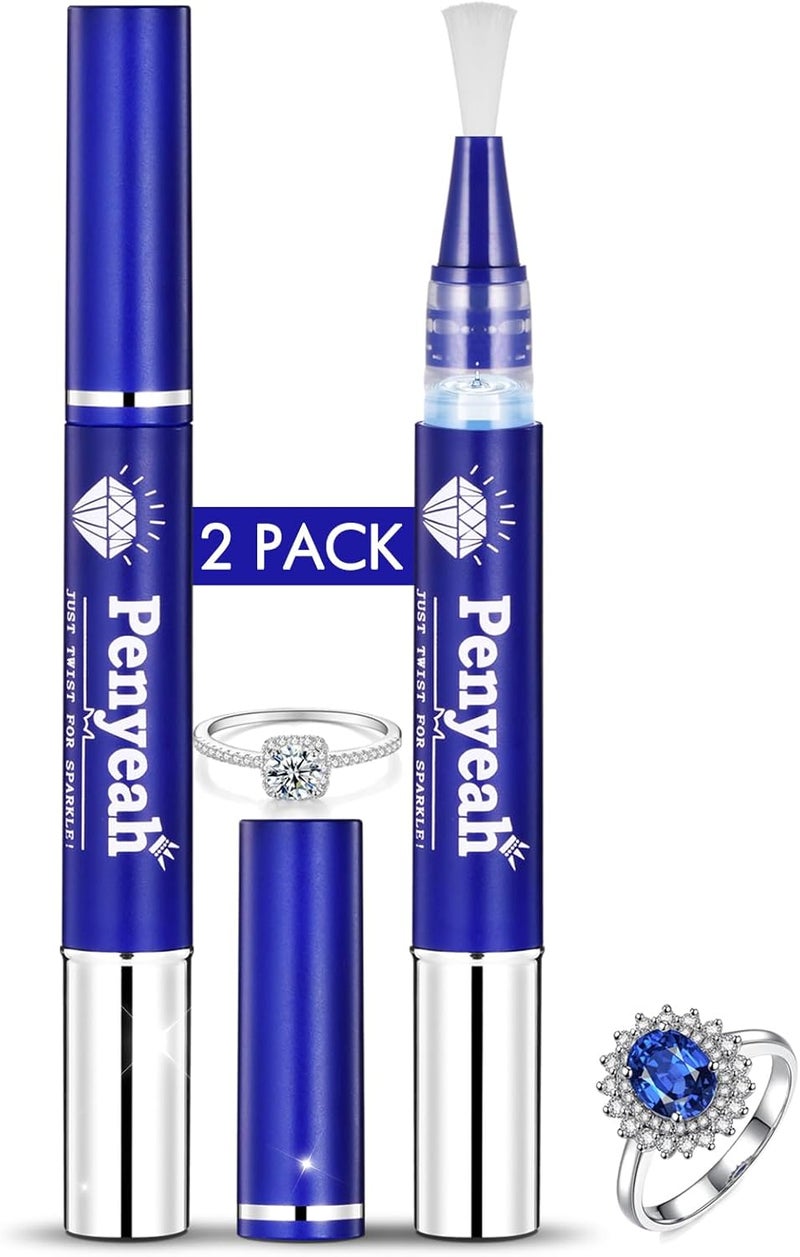 Penyeah Jewelry Cleaner Pen 2Pack, Quick Sparkle Diamond Ring Cleaner Pen Stick, Soft Brush Travel Jewelry Cleaning Pen for Diamonds,Various Gemstones,Gold,White Gold,Moissanite - Image 1